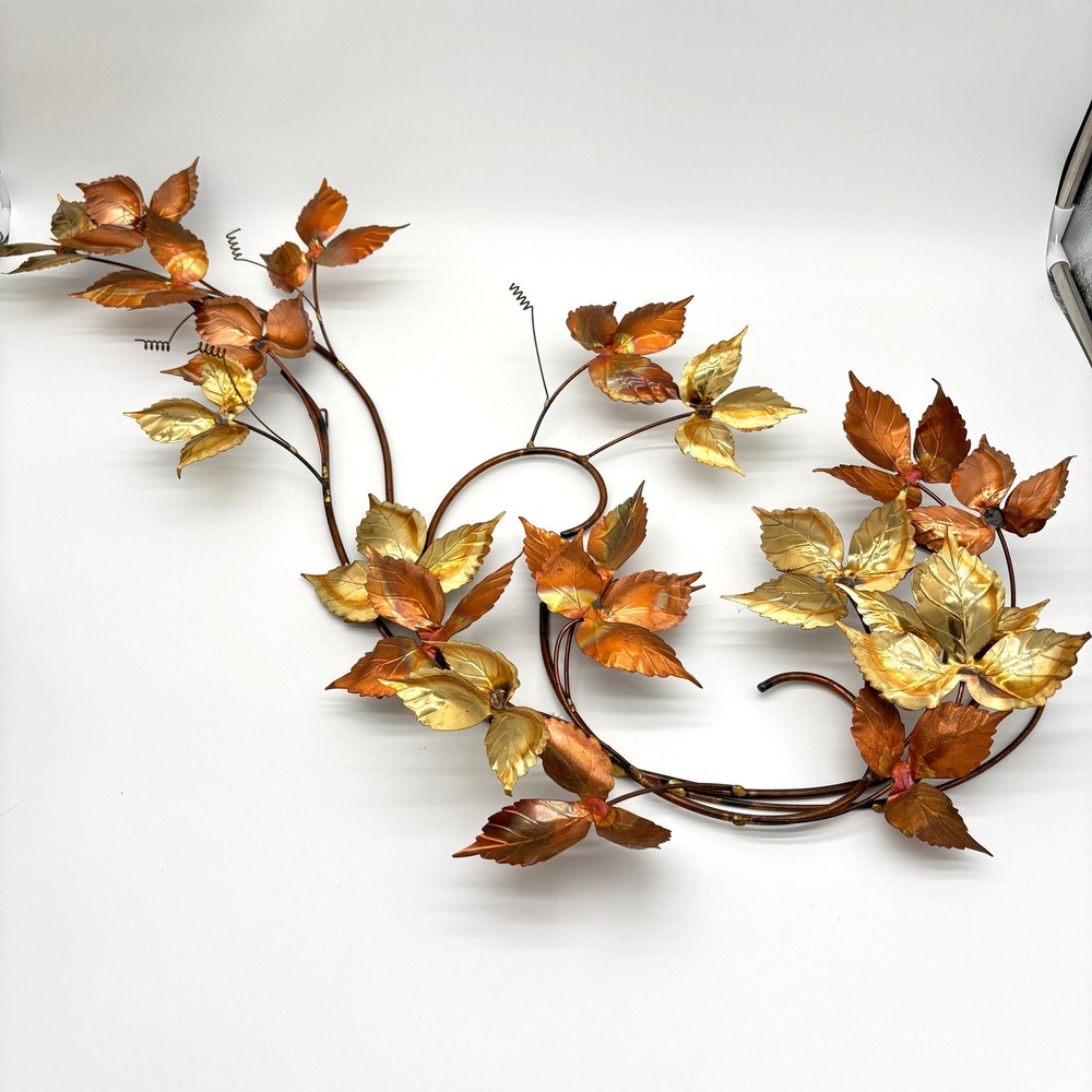 Vintage Copper Brass Leaf Wall Art Metal Branch Vine Sculpture MCM Home Decor